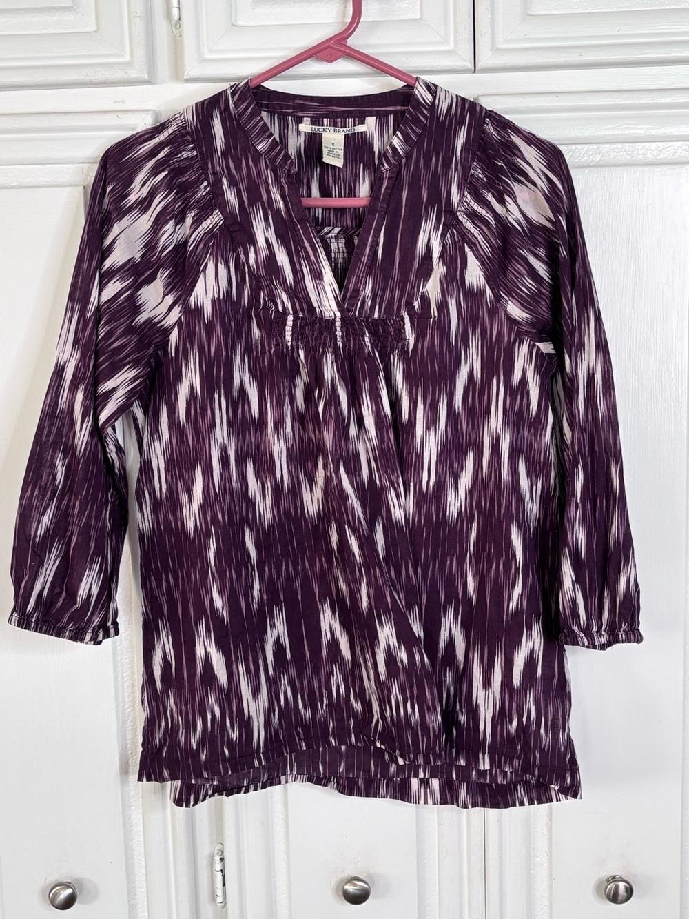 Lucky Brand Purple Patterned V-Neck Tunic Top sz S